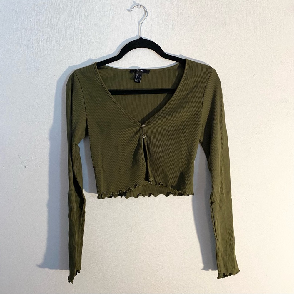 Forever 21 Olive Green Long Sleeve Crop Top